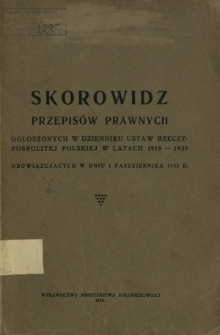 Skorowidz przepisów prawnych ogłoszonych w Dzienniku Ustaw Rzeczypospolitej Polskiej w latach 1918-1935