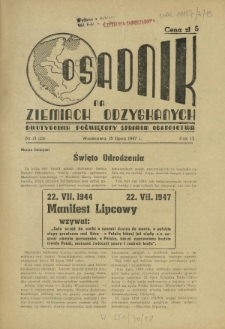 Osadnik na Ziemiach Odzyskanych : dwutygodnik poświęcony sprawom osadnictwa. R. 2, nr 13=23 (15 lipca 1947)