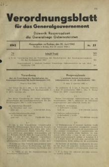 Verordnungsblatt für das Generalgouvernement = Dziennik Rozporządzeń dla Generalnego Gubernatorstwa. 1942, Nr. 55 (30. Juni)