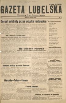 Gazeta Lubelska : niezależny organ demokratyczny. R. 1, nr 21 (26 sierpnia 1944)