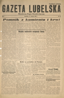 Gazeta Lubelska : niezależny organ demokratyczny. R. 1, nr 22 (27 sierpnia 1944)