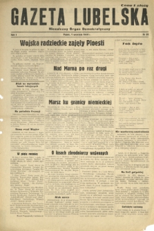 Gazeta Lubelska : niezależny organ demokratyczny. R. 1, nr 25 (1 września 1944)
