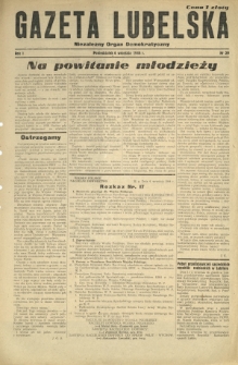 Gazeta Lubelska : niezależny organ demokratyczny. R. 1, nr 29 (4 września 1944)