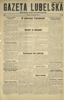 Gazeta Lubelska : niezależny organ demokratyczny. R. 1, nr 42 (19 września 1944)