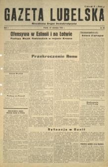 Gazeta Lubelska : niezależny organ demokratyczny. R. 1, nr 45 (22 września 1944)