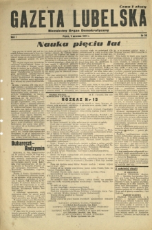 Gazeta Lubelska : niezależny organ demokratyczny. R. 1, nr 26 (1 września 1944)