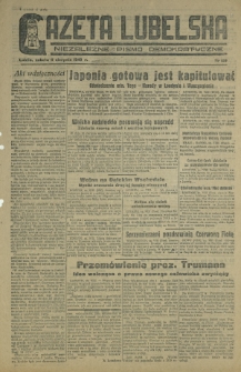 Gazeta Lubelska : niezależne pismo demokratyczne. 1945, nr 169 (11 sierpnia)