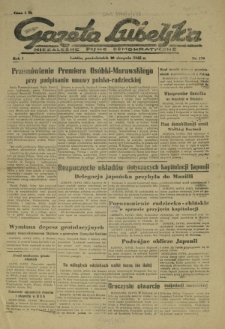 Gazeta Lubelska : niezależne pismo demokratyczne. R. 1, nr 178 (20 sierpnia 1945)
