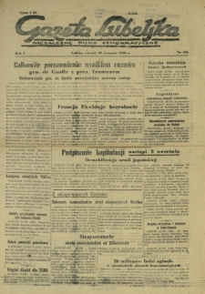 Gazeta Lubelska : niezależne pismo demokratyczne. R. 1, nr 186 (28 sierpnia 1945)