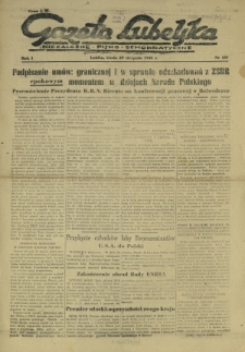 Gazeta Lubelska : niezależne pismo demokratyczne. R. 1, nr 187 (29 sierpnia 1945)