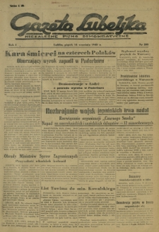 Gazeta Lubelska : niezależne pismo demokratyczne. R. 1, nr 203 (14 września 1945)