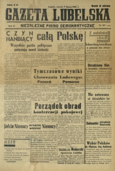 Gazeta Lubelska : niezależne pismo demokratyczne. R. 2, nr 187=496 (9 lipiec 1946)