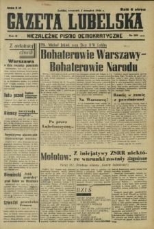 Gazeta Lubelska : niezależne pismo demokratyczne. R. 2, nr 209=518 (1 sierpień 1946)