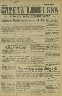 Gazeta Lubelska : niezależne pismo demokratyczne. R. 2, nr 42=351 (11 lutego 1946)