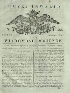 Ruski Inwalid czyli wiadomości wojenne. 1819, nr 38 (14 lutego)