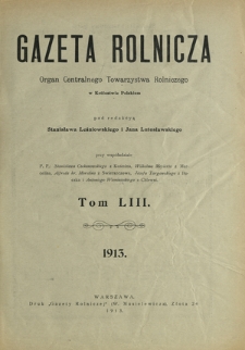 Gazeta Rolnicza : pismo tygodniowe ilustrowane. R. 53 (1913) - skorowidze