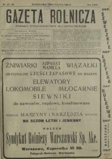Gazeta Rolnicza : pismo tygodniowe ilustrowane. R. 64, nr 27-28 (8 lipca 1924)