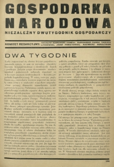 Gospodarka Narodowa : niezależny dwutygodnik gospodarczy. [R. 1, nr 9 (15 lipca 1931)]