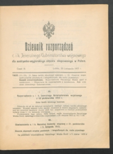 Dziennik Rozporządzeń c. i k. Jeneralnego Gubernatorstwa Wojskowego dla austryacko-węgierskiego obszaru okupowanego w Polsce 1915, Cz. 3 (20 list.)
