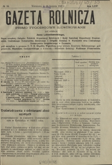 Gazeta Rolnicza : pismo tygodniowe ilustrowane. R. 65, nr 35 (28 sierpnia 1925)
