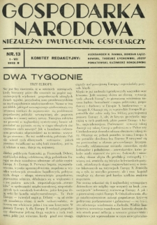 Gospodarka Narodowa : niezależny dwutygodnik gospodarczy. [R. 2], nr 13 (1 lipca 1932)