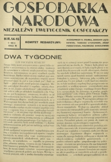 Gospodarka Narodowa : niezależny dwutygodnik gospodarczy. [R. 2], nr 14-15 (1 sierpnia 1932)