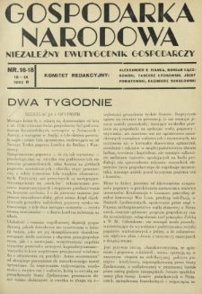 Gospodarka Narodowa : niezależny dwutygodnik gospodarczy. [R. 2], nr 16-18 (15 września 1932)