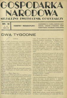 Gospodarka Narodowa : niezależny dwutygodnik gospodarczy. [R. 2], nr 19 (1 października 1932)