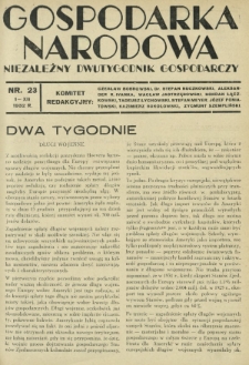Gospodarka Narodowa : niezależny dwutygodnik gospodarczy. [R. 2], nr 23 (1 grudnia 1932)