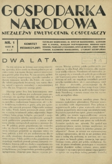 Gospodarka Narodowa : niezależny dwutygodnik gospodarczy. [R. 3], nr 1 (1 stycznia 1933)