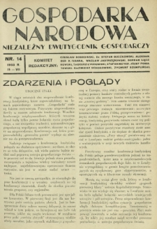 Gospodarka Narodowa : niezależny dwutygodnik gospodarczy. [R. 3], nr 14 (15 lipca 1933)