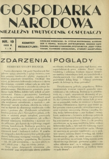 Gospodarka Narodowa : niezależny dwutygodnik gospodarczy. [R. 3], nr 19 (1 października 1933)