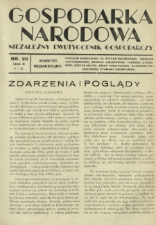 Gospodarka Narodowa : niezależny dwutygodnik gospodarczy. [R. 3], nr 20 (15 października 1933)