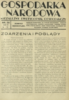 Gospodarka Narodowa : niezależny dwutygodnik gospodarczy. [R. 3], nr 22 (15 listopada 1933)