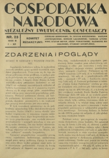 Gospodarka Narodowa : niezależny dwutygodnik gospodarczy. [R. 3], nr 23 (1 grudnia 1933)