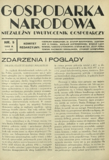 Gospodarka Narodowa : niezależny dwutygodnik gospodarczy. [R. 3], nr 5 (1 marca 1933)
