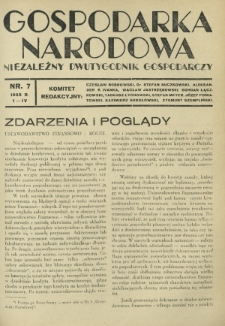 Gospodarka Narodowa : niezależny dwutygodnik gospodarczy. [R. 3], nr 7 (1 kwietnia 1933)