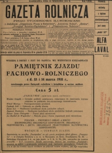 Gazeta Rolnicza : pismo tygodniowe ilustrowane. R. 71, nr 38 (18 września 1931)