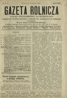 Gazeta Rolnicza : pismo tygodniowe ilustrowane. R. 73, nr 1-2 (13 stycznia 1933)