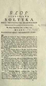 Głos Stanisława Sołtyka Posła Zwoiewodztwa [!] Krakowskiego Orderow Polskich Kawalera Na Sessyi Seymowey dnia 29 Maja 1792 Miany