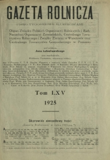 Gazeta Rolnicza : pismo tygodniowe ilustrowane. R. 65 (1925) - skorowidz