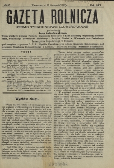 Gazeta Rolnicza : pismo tygodniowe ilustrowane. R. 65, nr 47 (20 listopada 1925)