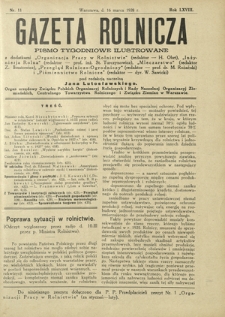 Gazeta Rolnicza : pismo tygodniowe ilustrowane. R. 68, nr 11 (16 marca 1928)