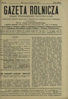Gazeta Rolnicza : pismo tygodniowe ilustrowane. R. 74, nr 26 (29 czerwca 1934)