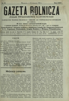 Gazeta Rolnicza : pismo tygodniowe ilustrowane. R. 74, nr 35 (31 sierpnia 1934)