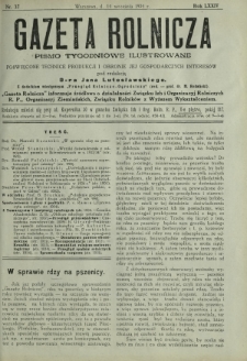 Gazeta Rolnicza : pismo tygodniowe ilustrowane. R. 74, nr 37 (14 września 1934)