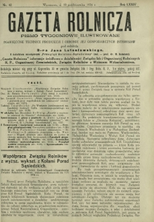 Gazeta Rolnicza : pismo tygodniowe ilustrowane. R. 74, nr 42 (19 października 1934)