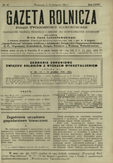 Gazeta Rolnicza : pismo tygodniowe ilustrowane. R. 74, nr 47 (23 listopada 1934)