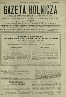 Gazeta Rolnicza : pismo tygodniowe ilustrowane. R. 74, nr 48 (30 listopada 1934)