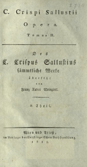 C. Crispi Sallustii Opera = Des C. Crispus Sallustius sämmtliche Werte. Th. 2